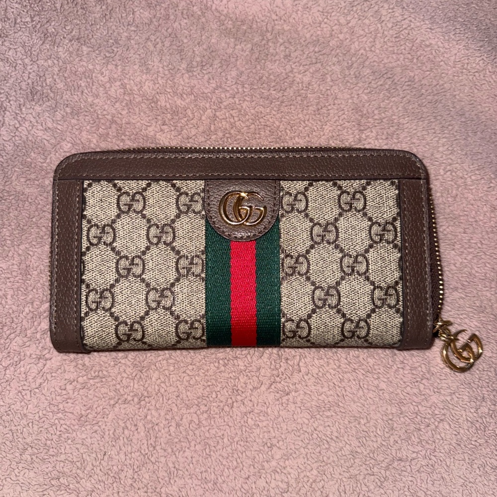 Gucci Brown GG Supreme Zip-Around Wallet Ophidia